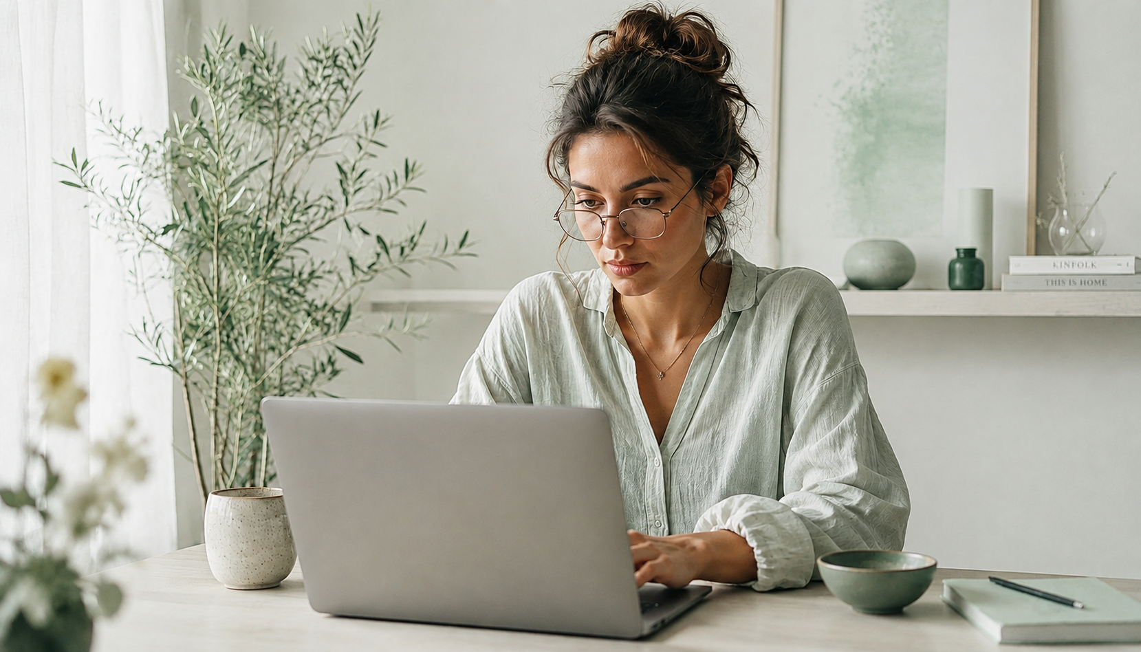 Personne concentrée à son bureau, ambiance calme